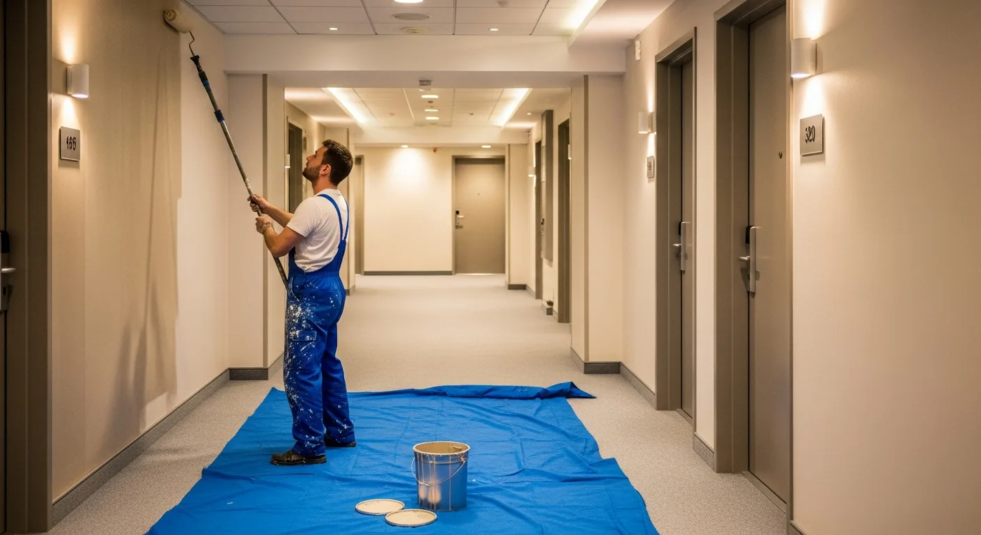Trabajos de pintura en el pasillo común de un edificio de CABA